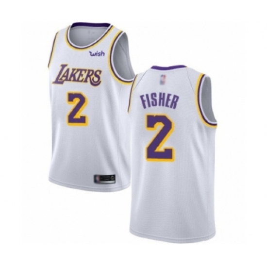Men's Los Angeles Lakers 2 Derek Fisher Authentic White Basketball Jerseys - Association Edition