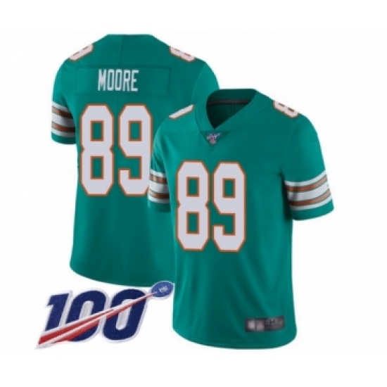 Men's Miami Dolphins 89 Nat Moore Aqua Green Alternate Vapor Untouchable Limited Player 100th Season Football Jersey