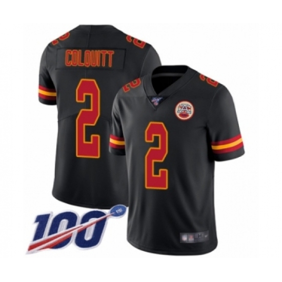 Men's Kansas City Chiefs 2 Dustin Colquitt Limited Black Rush Vapor Untouchable 100th Season Football Jersey