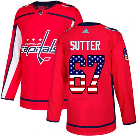 Men's Adidas Washington Capitals 67 Riley Sutter Authentic Red USA Flag Fashion NHL Jersey