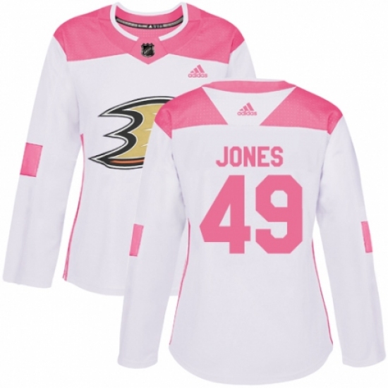 Women's Adidas Anaheim Ducks 49 Max Jones Authentic White Pink Fashion NHL Jersey