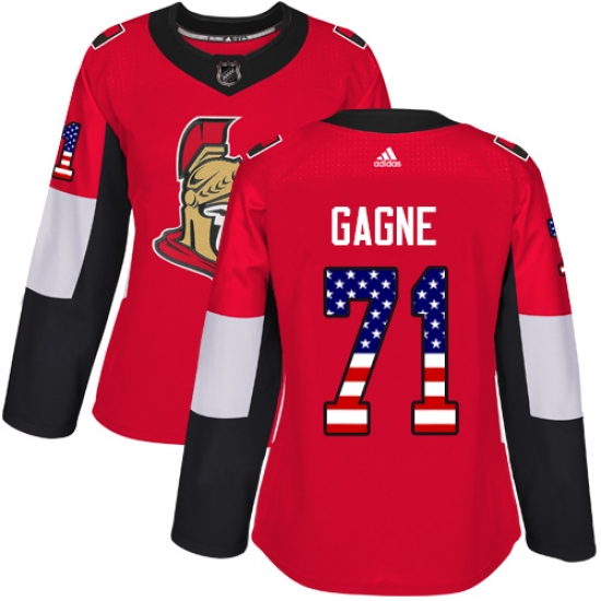 Women's Adidas Ottawa Senators 71 Gabriel Gagne Authentic Red USA Flag Fashion NHL Jersey