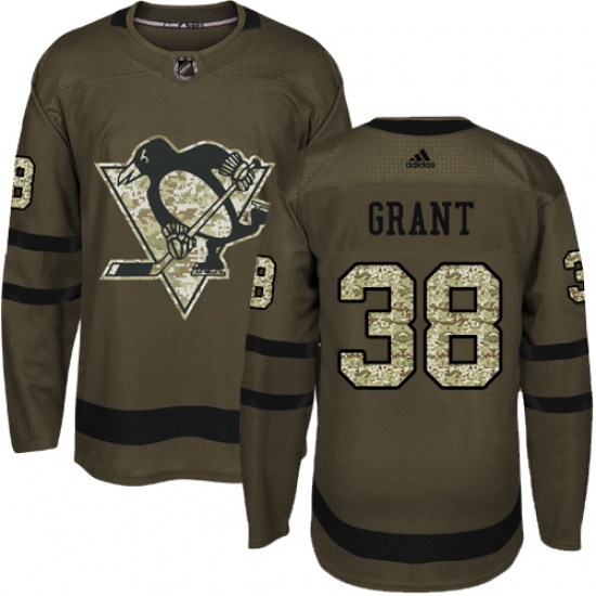 Men's Adidas Pittsburgh Penguins 38 Derek Grant Authentic Green Salute to Service NHL Jersey