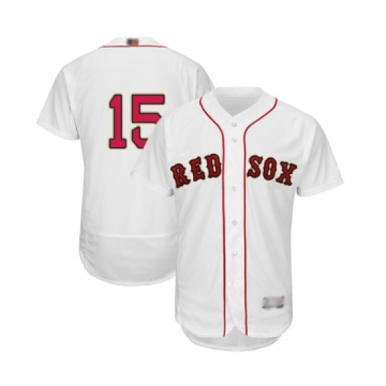 Men's Boston Red Sox 15 Dustin Pedroia White 2019 Gold Program Flex Base Authentic Collection Baseball Jersey