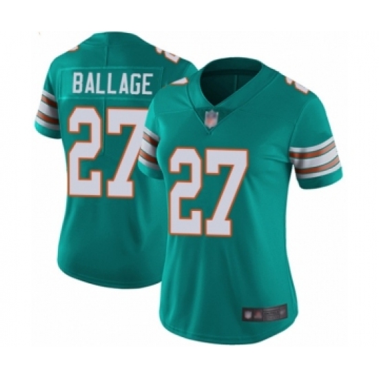 Women's Miami Dolphins 27 Kalen Ballage Aqua Green Alternate Vapor Untouchable Limited Player Football Jersey