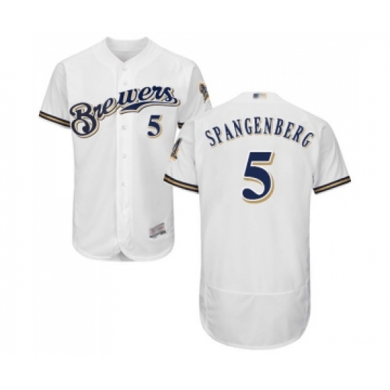 Men's Milwaukee Brewers 5 Cory Spangenberg White Alternate Flex Base Authentic Collection Baseball Jersey