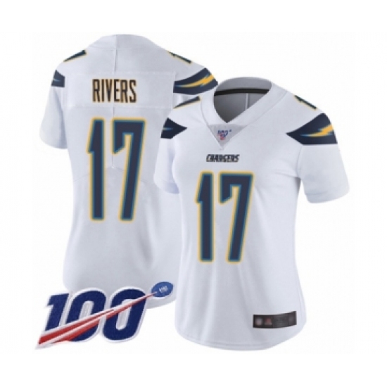 Women's Nike Los Angeles Chargers 17 Philip Rivers White Vapor Untouchable Limited Player 100th Season NFL Jersey
