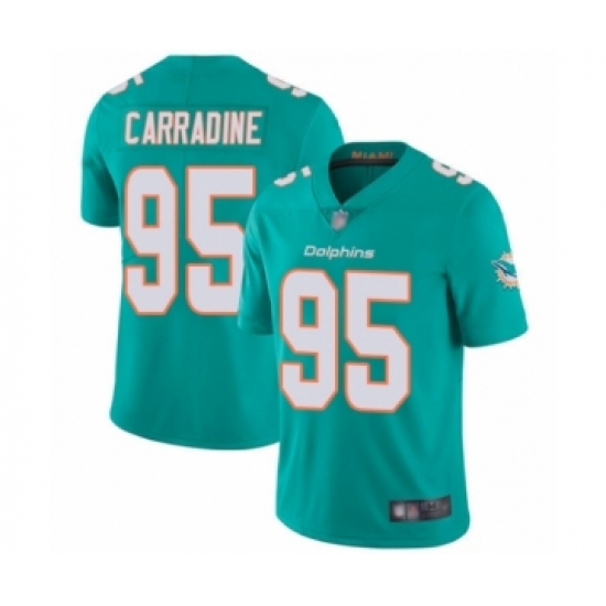 Youth Miami Dolphins 95 Tank Carradine Aqua Green Team Color Vapor Untouchable Limited Player Football Jersey