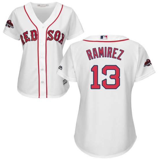 Women's Majestic Boston Red Sox 13 Hanley Ramirez Authentic White Home 2018 World Series Champions MLB Jersey