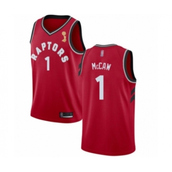 Men's Toronto Raptors 1 Patrick McCaw Swingman Red 2019 Basketball Finals Champions Jersey - Icon Edition