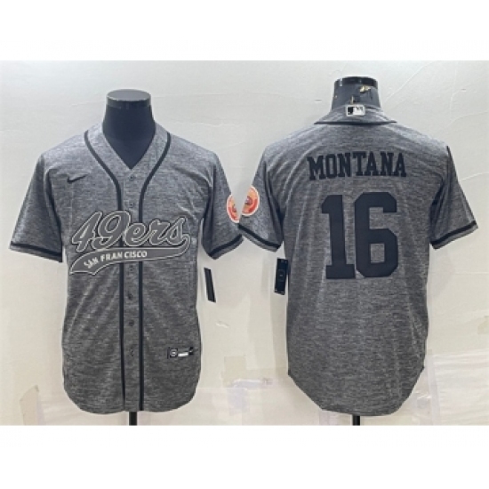 Men's San Francisco 49ers 16 Joe Montana Gray With Patch Cool Base Stitched Baseball Jersey