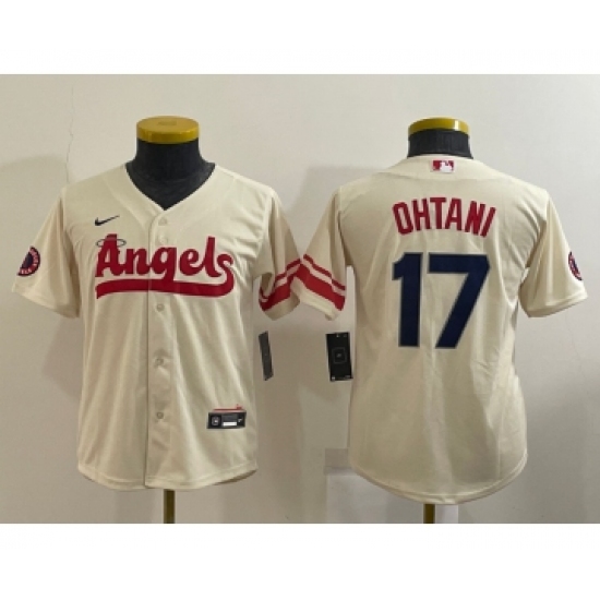 Youth Los Angeles Angels 17 Shohei Ohtani Cream 2022 City Connect Cool Base Stitched Jersey