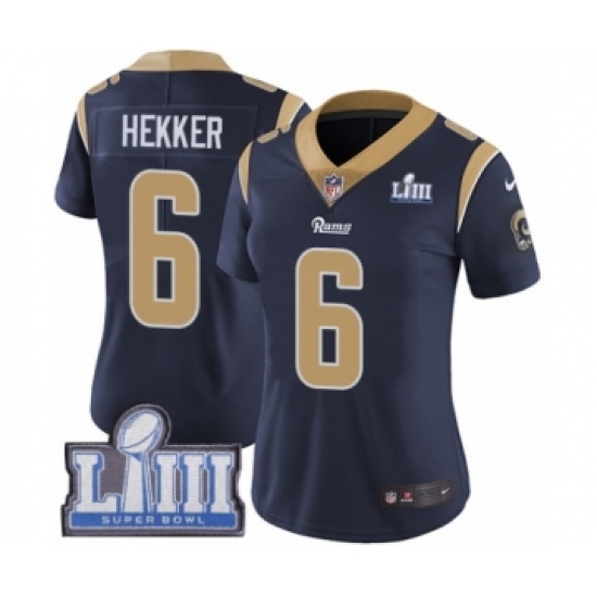 Women's Nike Los Angeles Rams 6 Johnny Hekker Navy Blue Team Color Vapor Untouchable Limited Player Super Bowl LIII Bound NFL Jersey