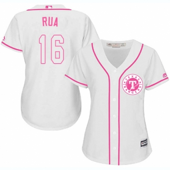 Women's Majestic Texas Rangers 16 Ryan Rua Authentic White Fashion Cool Base MLB Jersey