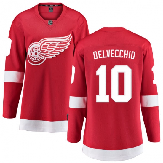 Women's Detroit Red Wings 10 Alex Delvecchio Fanatics Branded Red Home Breakaway NHL Jersey