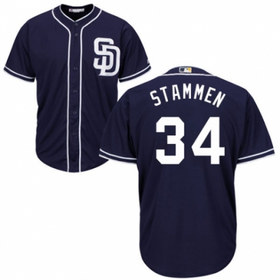 Youth Majestic San Diego Padres 34 Craig Stammen Authentic Navy Blue Alternate 1 Cool Base MLB Jersey