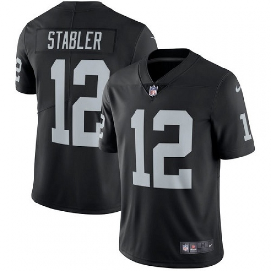 Youth Nike Oakland Raiders 12 Kenny Stabler Black Team Color Vapor Untouchable Limited Player NFL Jersey