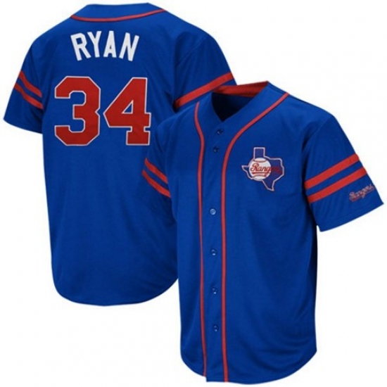 Men's Mitchell and Ness Texas Rangers 34 Nolan Ryan Authentic Blue Throwback MLB Jersey