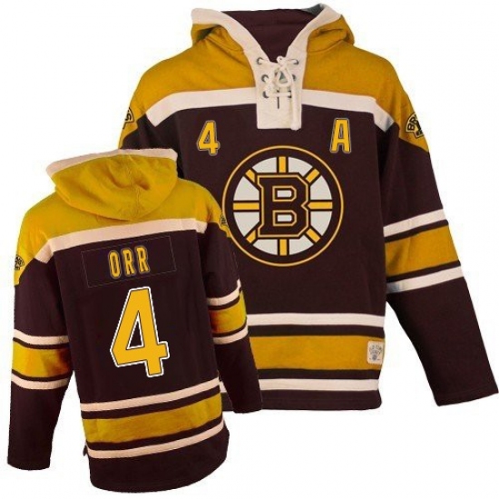 Men's Old Time Hockey Boston Bruins 4 Bobby Orr Premier Black Sawyer Hooded Sweatshirt NHL Jersey