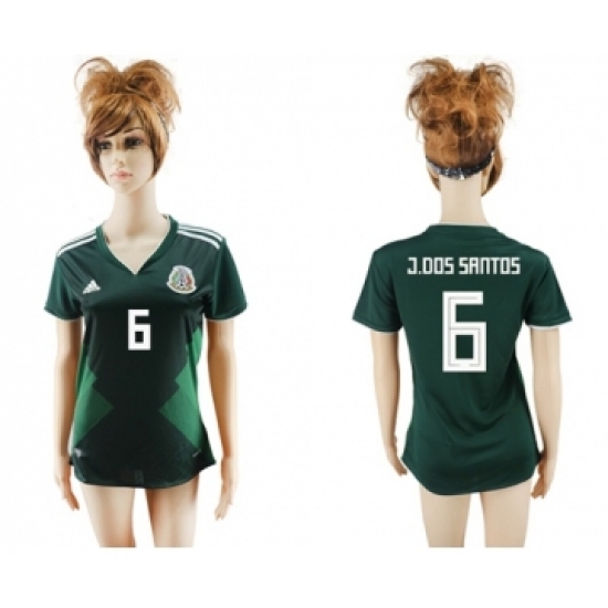 Women's Mexico 6 J.Dos Santos Home Soccer Country Jersey