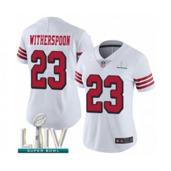 Women's San Francisco 49ers 23 Ahkello Witherspoon Limited White Rush Vapor Untouchable Super Bowl LIV Bound Football Jersey