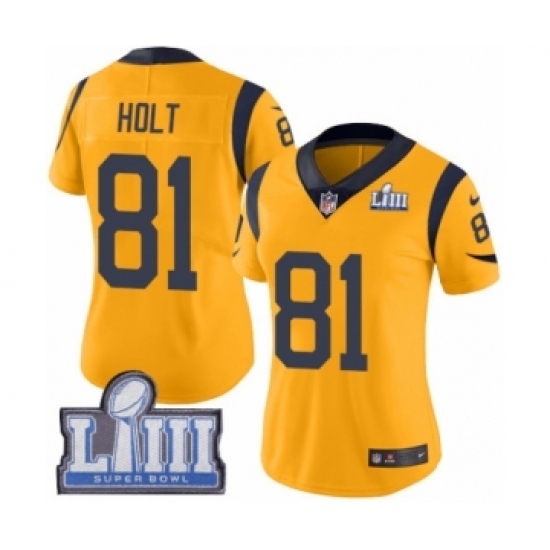 Women's Nike Los Angeles Rams 81 Torry Holt Limited Gold Rush Vapor Untouchable Super Bowl LIII Bound NFL Jersey