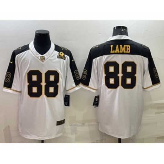 Men's Dallas Cowboys 88 CeeDee Lamb White Gold Edition With 1960 Patch Limited Stitched Football Jersey