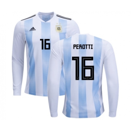 Argentina 16 Perotti Home Long Sleeves Kid Soccer Country Jersey