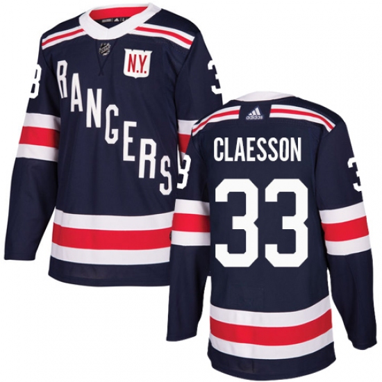 Men's Adidas New York Rangers 33 Fredrik Claesson Authentic Navy Blue 2018 Winter Classic NHL Jersey