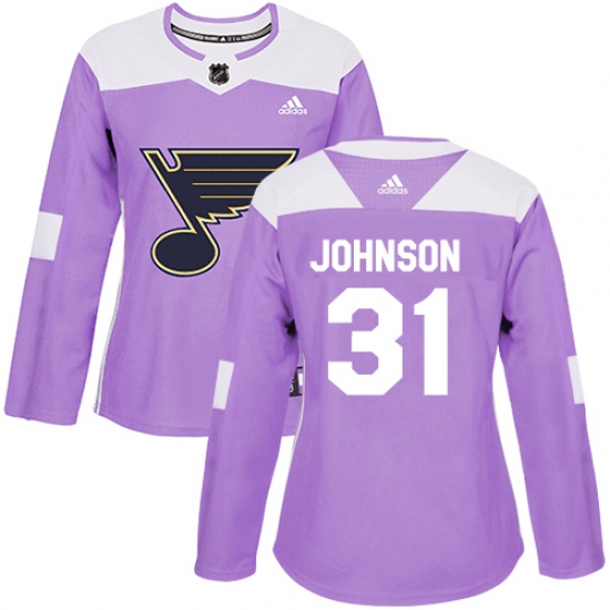 Women's Adidas St. Louis Blues 31 Chad Johnson Authentic Purple Fights Cancer Practice NHL Jersey