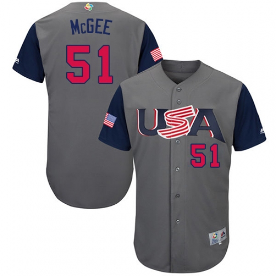 Men's USA Baseball Majestic 51 Jake McGee Gray 2017 World Baseball Classic Authentic Team Jersey