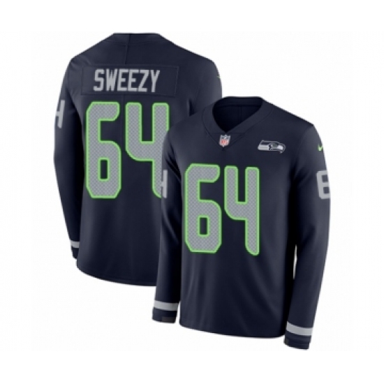 Men's Nike Seattle Seahawks 64 J.R. Sweezy Limited Navy Blue Therma Long Sleeve NFL Jersey