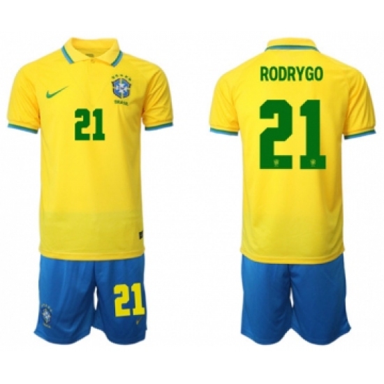 Men's Brazil 21 Rodrygo Yellow Home Soccer Jersey Suit