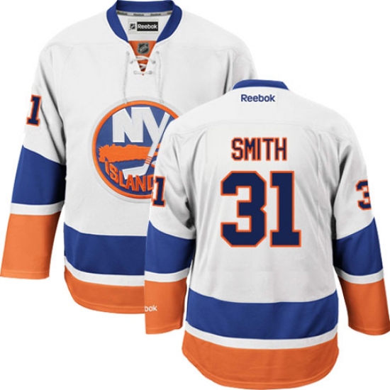 Men's Reebok New York Islanders 31 Billy Smith Authentic White Away NHL Jersey