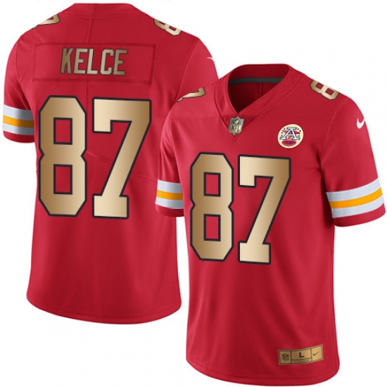 Men's Nike Kansas City Chiefs 87 Travis Kelce Limited Red/Gold Rush NFL Jersey