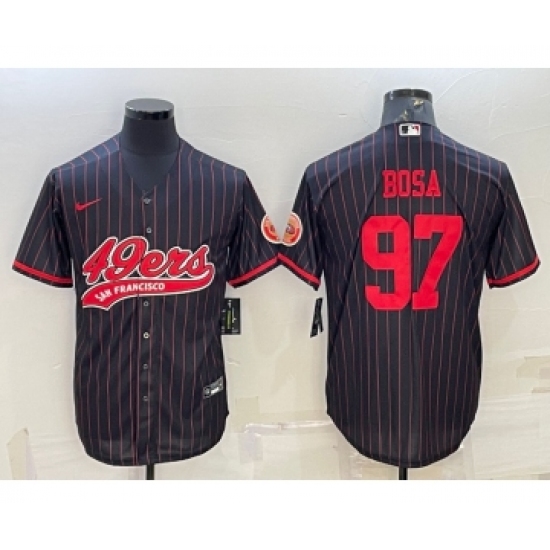 Men's San Francisco 49ers 97 Nick Bosa Black With Patch Cool Base Stitched Baseball Jersey