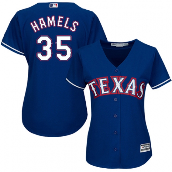 Women's Majestic Texas Rangers 35 Cole Hamels Authentic Royal Blue Alternate 2 Cool Base MLB Jersey