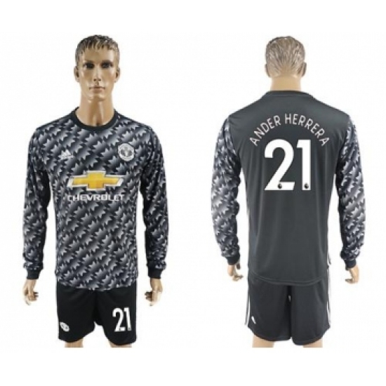 Manchester United 21 Ander Herrera Black Long Sleeves Soccer Club Jersey