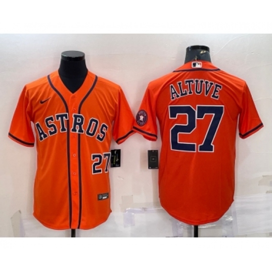 Men's Houston Astros 27 Jose Altuve Number Orange With Patch Stitched MLB Cool Base Nike Jersey