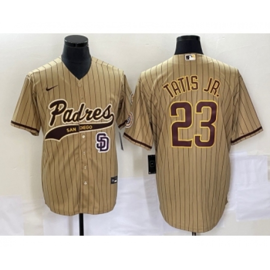 Men's San Diego Padres 23 Fernando Tatis Jr Tan NEW 2023 Cool Base Stitched Jersey