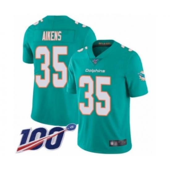 Men's Miami Dolphins 35 Walt Aikens Aqua Green Team Color Vapor Untouchable Limited Player 100th Season Football Jersey