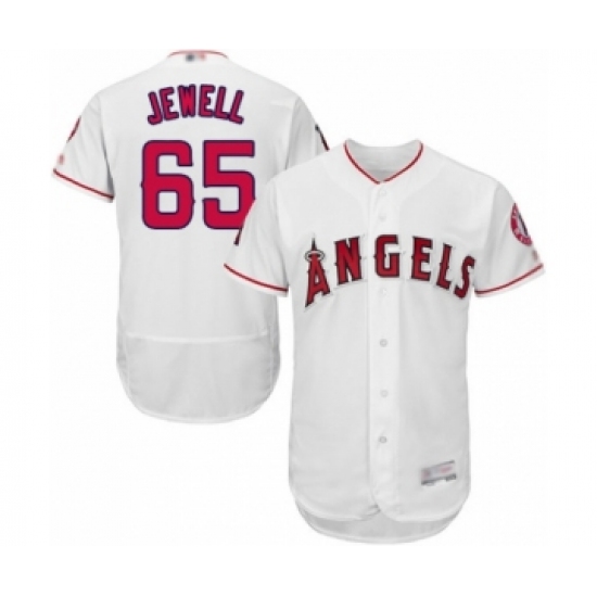 Men's Los Angeles Angels of Anaheim 65 Jake Jewell White Home Flex Base Authentic Collection Baseball Player Jersey