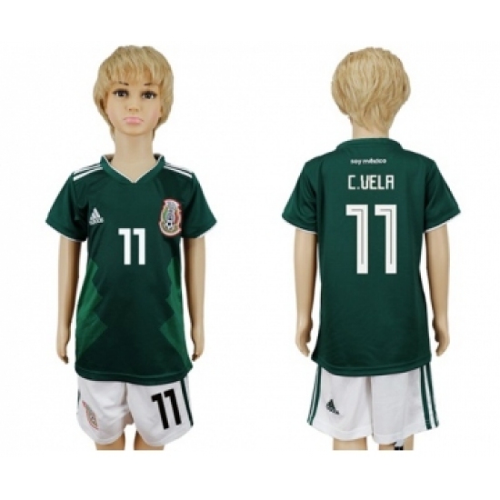 Mexico 11 C.Vela Home Kid Soccer Country Jersey