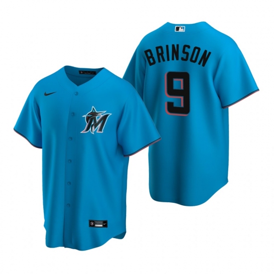 Men's Nike Miami Marlins 9 Lewis Brinson Blue Alternate Stitched Baseball Jersey