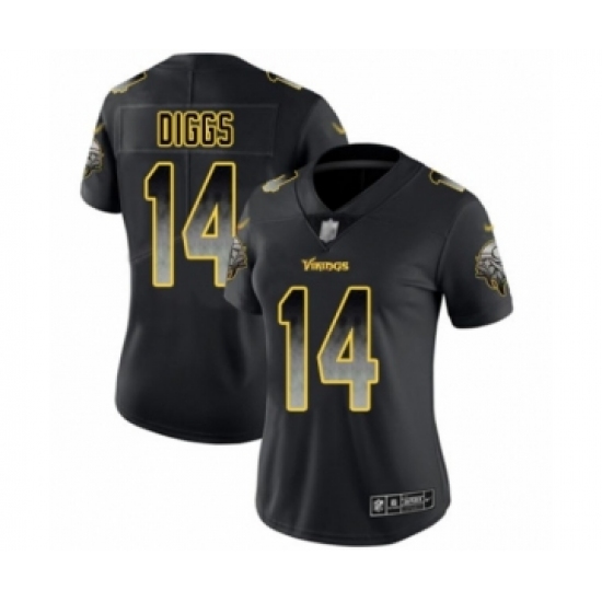 Women's Minnesota Vikings 14 Stefon Diggs Limited Black Smoke Fashion Football Jersey