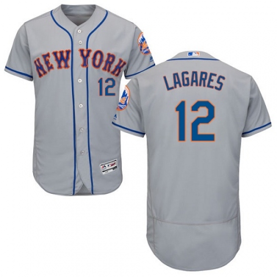 Men's Majestic New York Mets 12 Juan Lagares Grey Road Flex Base Authentic Collection MLB Jersey