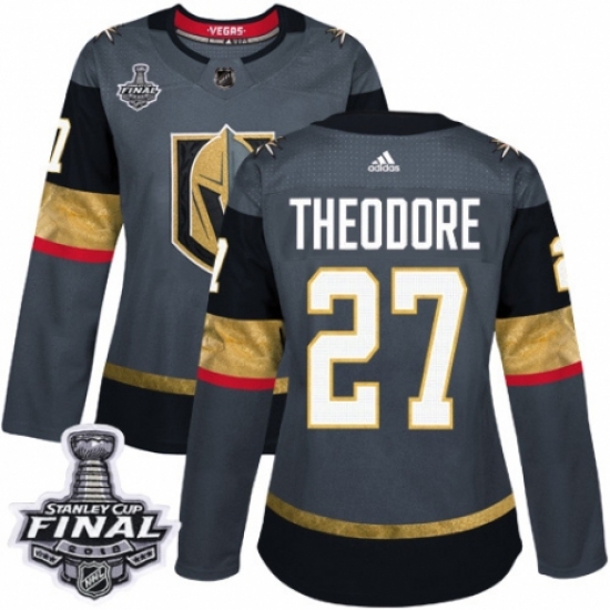 Women's Adidas Vegas Golden Knights 27 Shea Theodore Authentic Gray Home 2018 Stanley Cup Final NHL Jersey