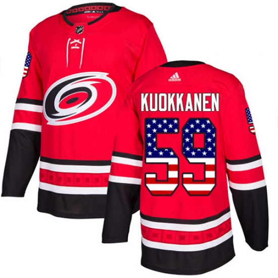 Men's Adidas Carolina Hurricanes 59 Janne Kuokkanen Authentic Red USA Flag Fashion NHL Jersey