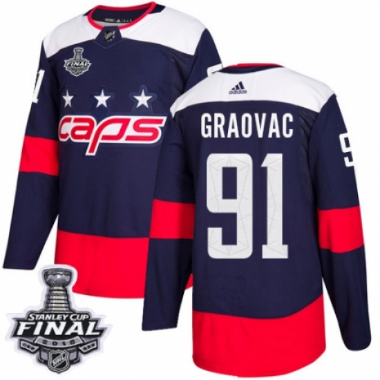 Youth Adidas Washington Capitals 91 Tyler Graovac Authentic Navy Blue 2018 Stadium Series 2018 Stanley Cup Final NHL Jersey