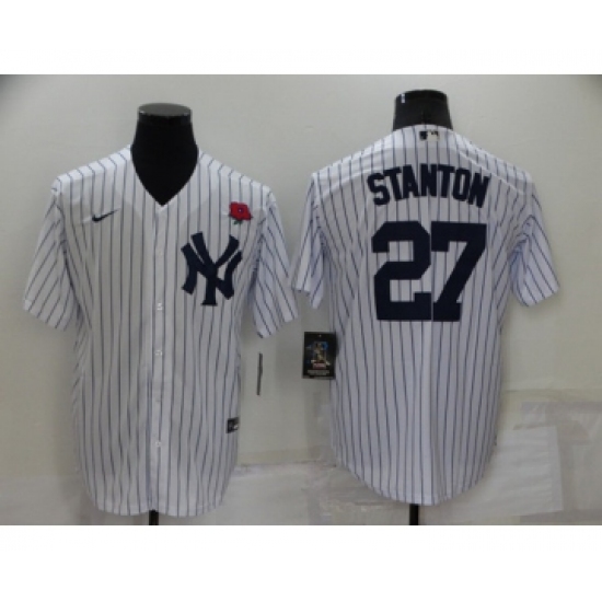 Men's New York Yankees 27 Giancarlo Stanton White Cool Base Stitched Rose Baseball Jersey